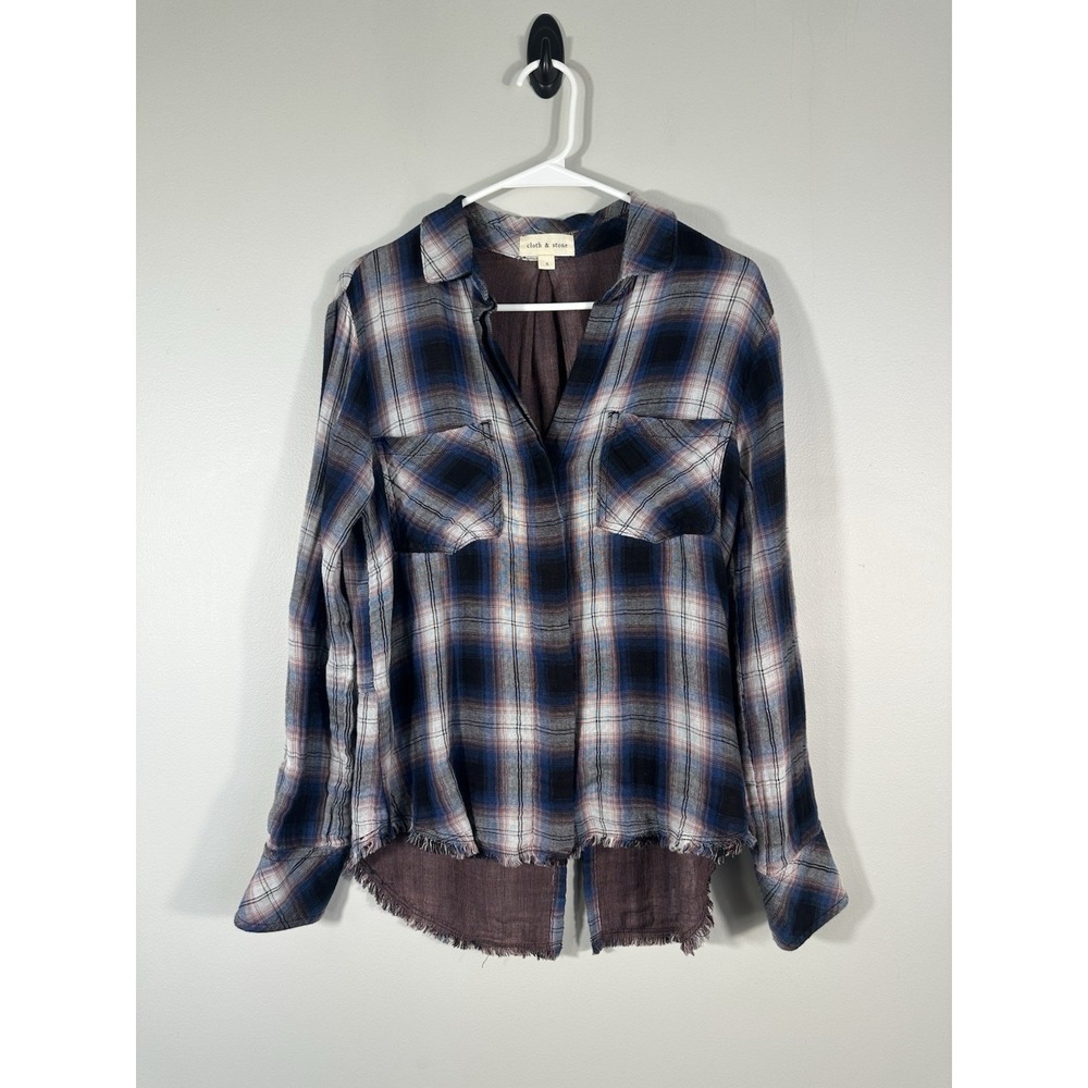 Cloth & Stone Anthropologie Top Womens Small Plaid Gauze Cotton Split Back Boho